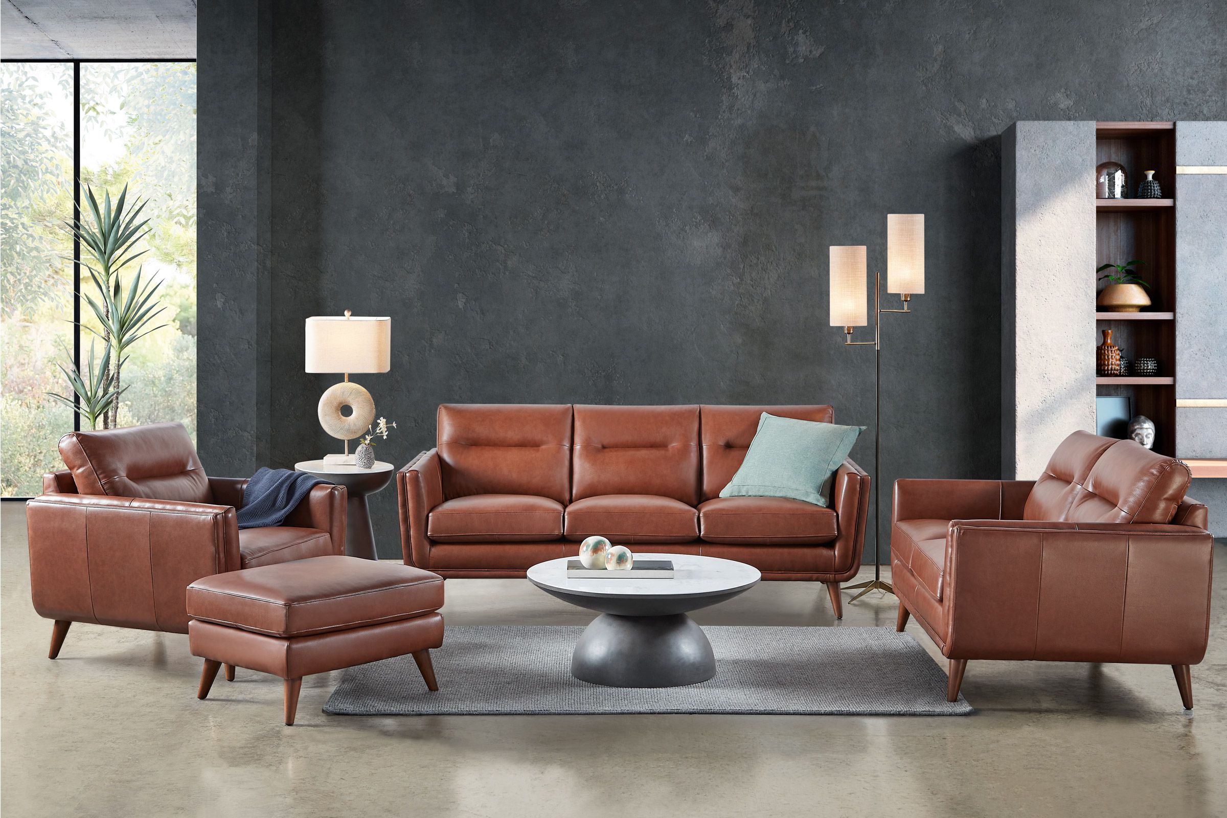 Quincy Brown Leather Loveseat -Furniture Serie Shop 264046